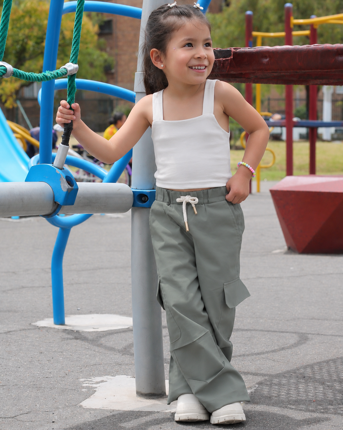 Pantalón Cargo Wide para niñas, tallas 4 a 6 Oliva