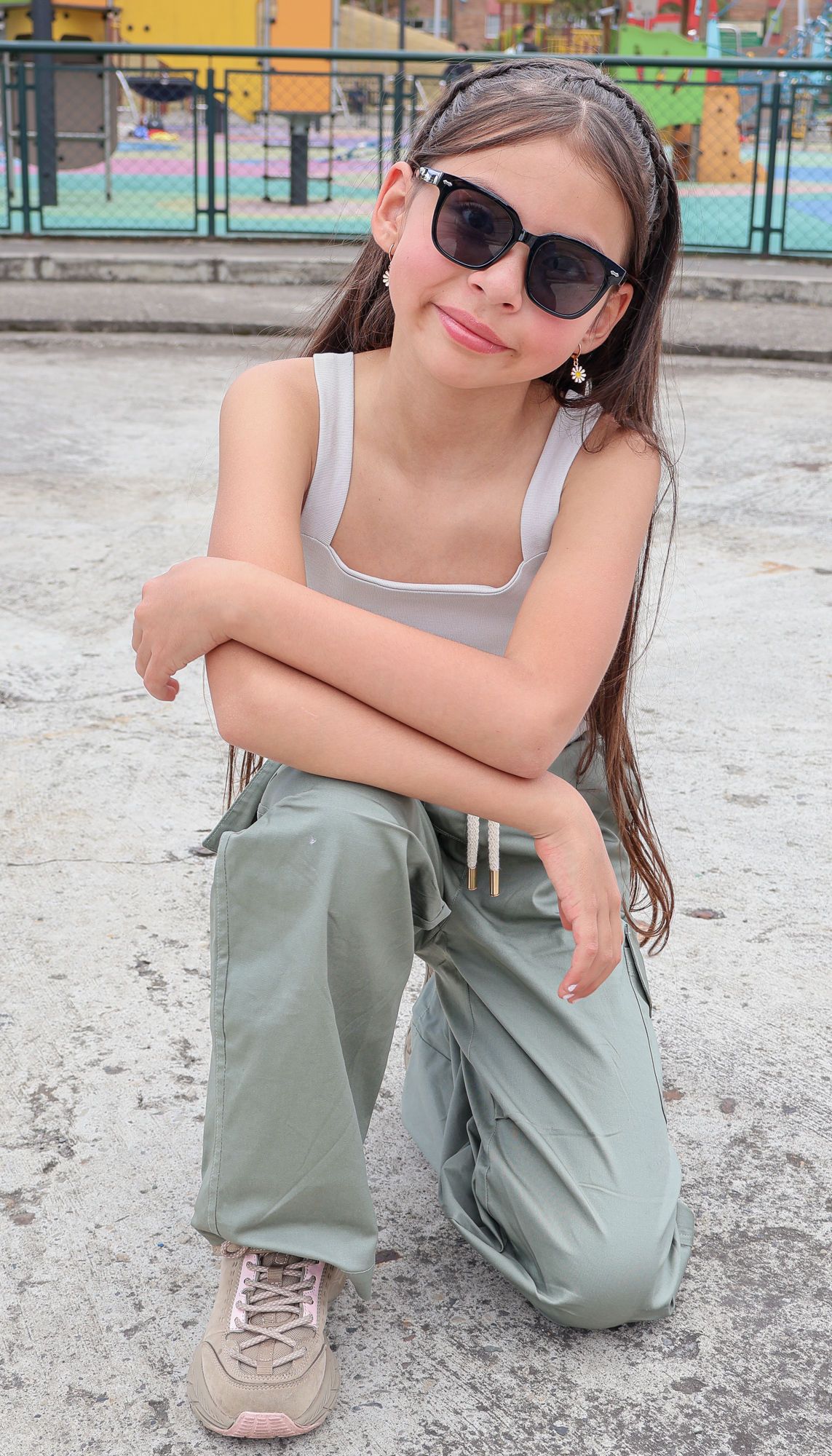 Pantalón Cargo Wide para niñas, tallas 8 a 12 Oliva