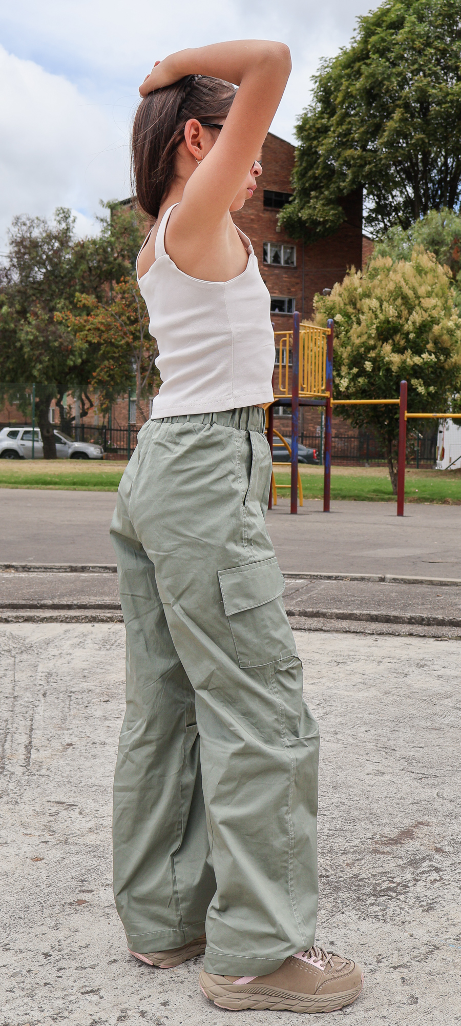 Pantalón Cargo Wide para niñas, tallas 8 a 12 Oliva
