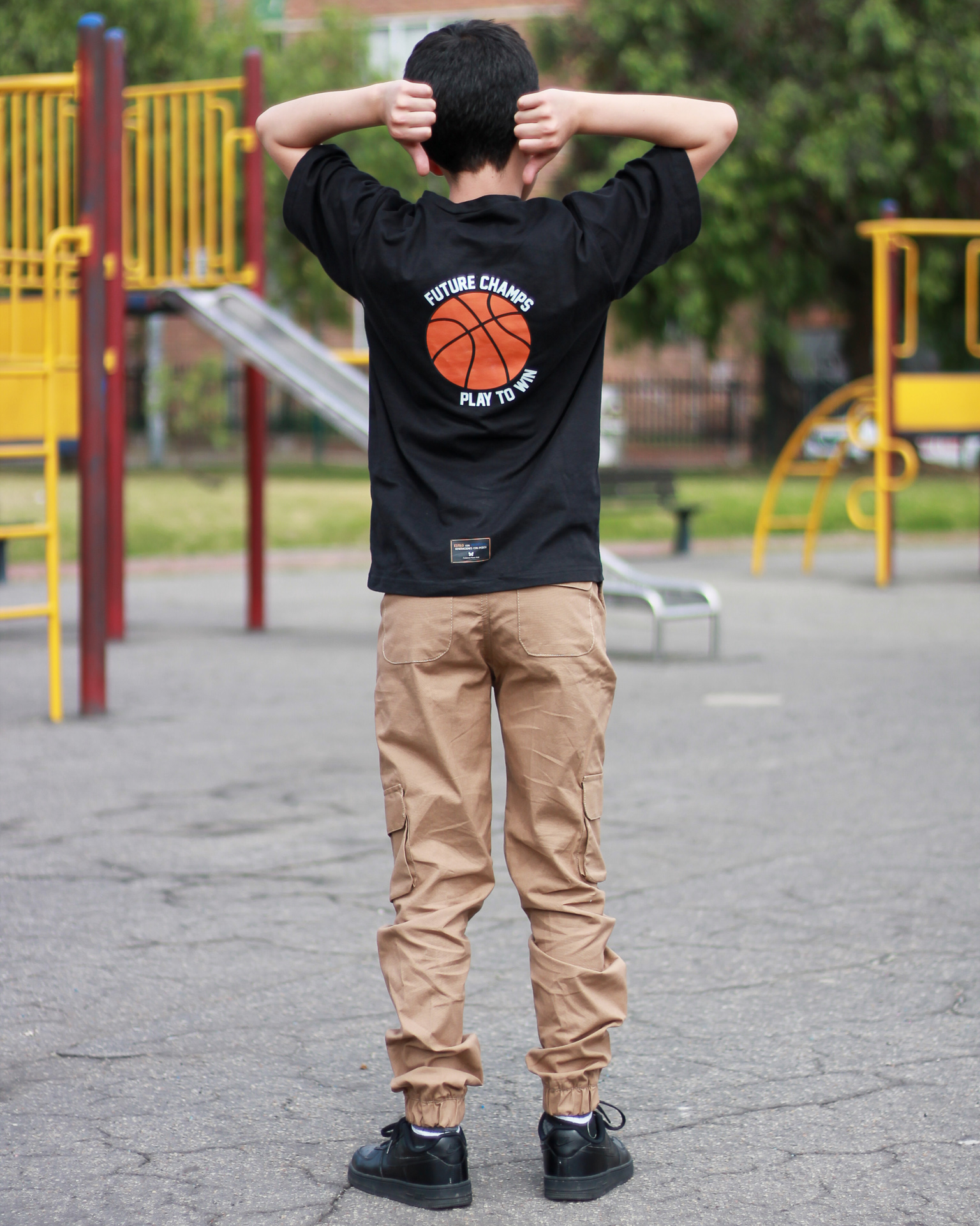 Camiseta Semi Oversize Future Champs para niños, tallas 8 a 12 Negro